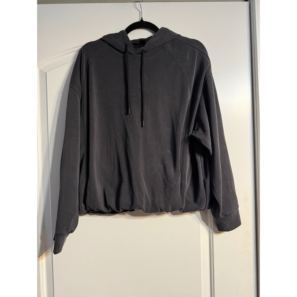 Athleta Hoodie Large Grey Tencel Modal Bubble Hem Pullover Corpcore Activewear